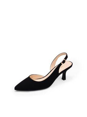 Kitten Slingback Heels Pointed Toe Faux Leather Pumps for Work Wedding Party